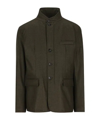 Herno Stand-up Collar Button Casual Jacket In Green