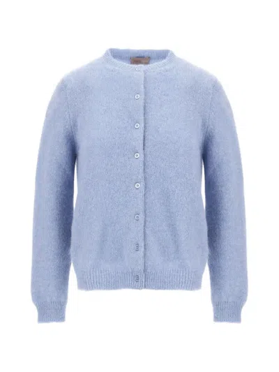 Herno Stocking-stitch Crew-neck Cardigan In Blue