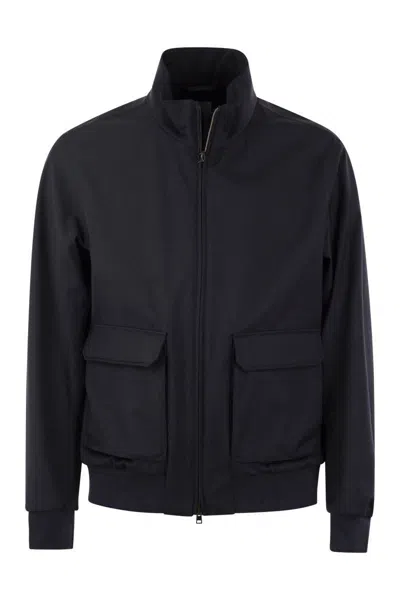Herno Storm Wool Layered Bomber Jacket In Blue