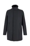 Herno Straight-cut Coat With Eco Fur Collar In Blue