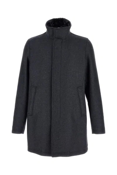 HERNO STRAIGHT-CUT COAT WITH ECO FUR COLLAR