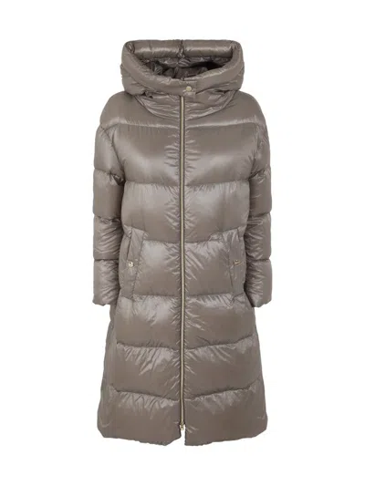 Herno Straight Cut Grey Coat With Minimalist Design In Brown