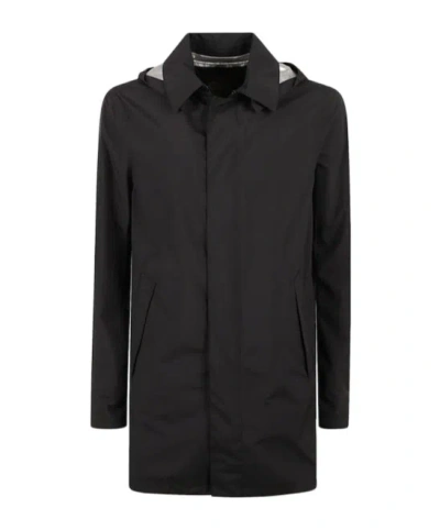 Herno Straight Hem Hooded Coat In Black