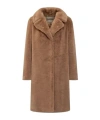 Herno Longline Faux Fur Notched Lapel Single-breasted Coat In Brown