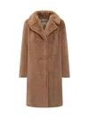 Herno Longline Faux Fur Notched Lapel Single-breasted Coat In Camel