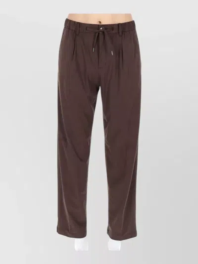 Herno Straight Leg Pants Button Detail Back Pocket In Brown