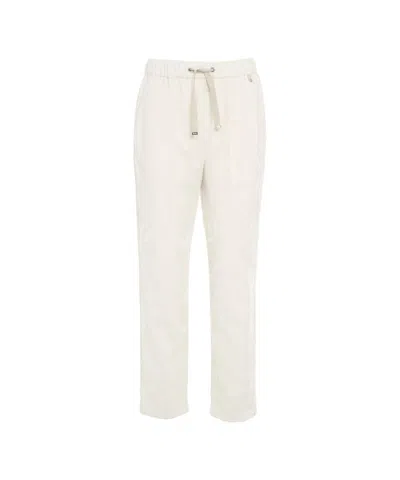 Herno Straight-leg Velvet Joggers With Elastic Waistband In Neutral