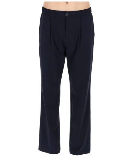 HERNO STRAIGHT-LEG BLUE TROUSERS WITH ELASTIC WAISTBAND