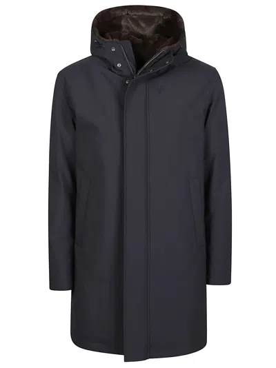 Herno Streamlined Matte-finish Parka With Plush Lining In Blue