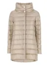 Herno Streamlined Puffer Jacket With High Collar And Quilted Texture In Neutral