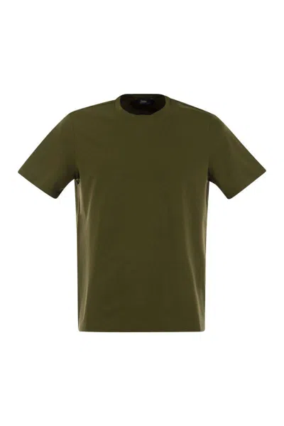 Herno Crew-neck Cotton T-shirt In Military Green