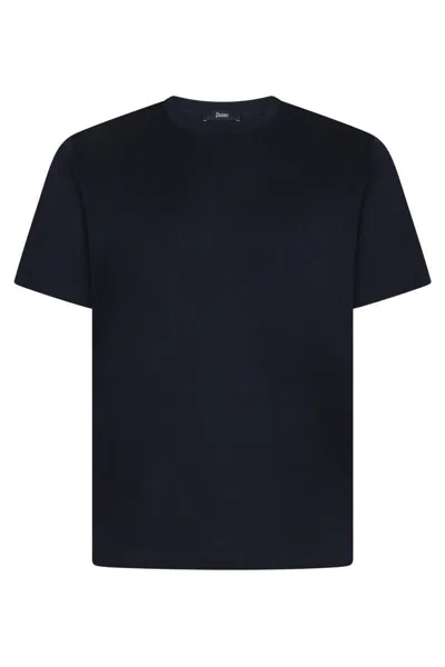 Herno Short-sleeved Cotton T-shirt With Silver Logo Detail In Black