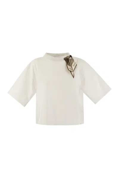 Herno Stretch Cotton T-shirt With Detachable Silk Scarf In White
