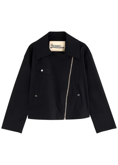 Herno Stretch-jersey Biker Jacket In Black