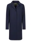 Herno Blue Coat With Concealed Closure And Collar In Stretch Polyamide Woman In Blue