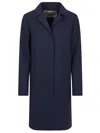 Herno Blue Coat With Concealed Closure And Collar In Stretch Polyamide Woman