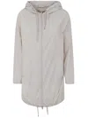 Herno Stretch Maxi Bomber With Hood And Drawstring Hem In Gray