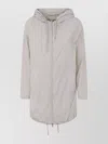 Herno Stretch Maxi Bomber With Hood And Drawstring Hem In Gray
