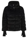 Herno Black Cape With High Neck And Logo Plate On Rhe Rear In Velvet Woman In Black
