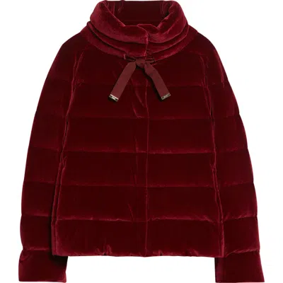 Herno Stretch Velvet Down Puffer Jacket In Burgundy