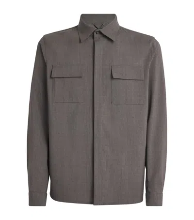 Herno Stretch-virgin Wool Shirt In Brown