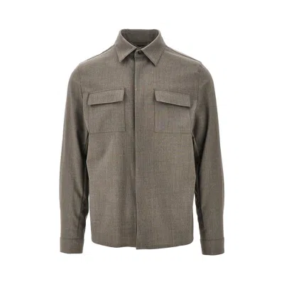 Herno Shirt In Bi-stretch Wool In Brown