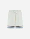 Herno Stripe Cotton Sweater Shorts In White/light Blue