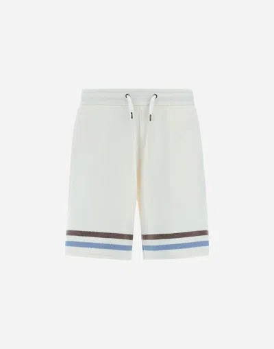 Herno Stripe Cotton Sweater Shorts In White/light Blue