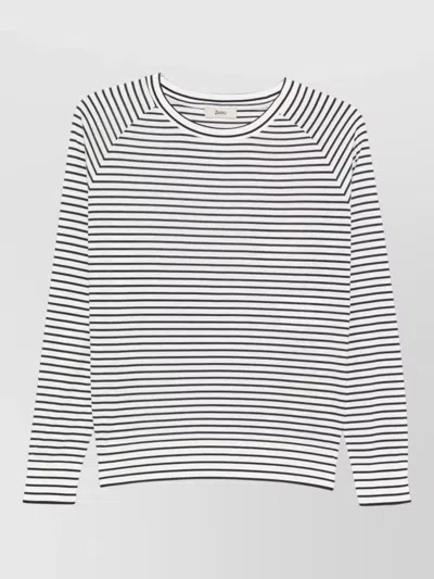 Herno Striped Crew Neck Top Long Sleeves Buttons In White