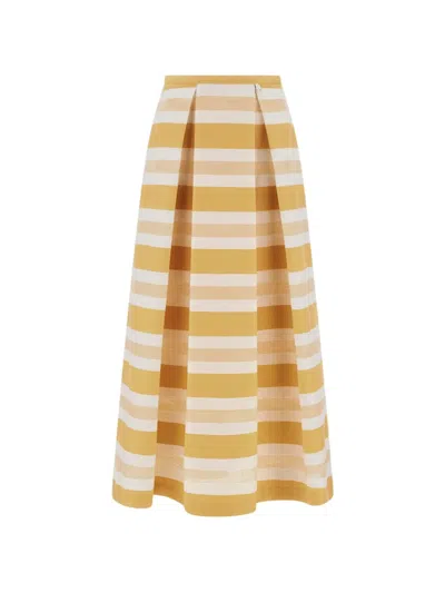 Herno Conte Blend Skirt With Maxi Stripes In Brown