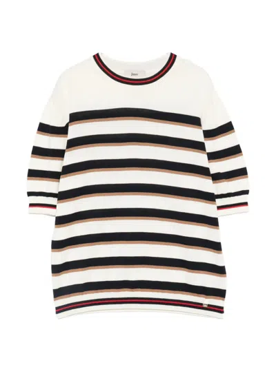 Herno Striped Knit T-shirt In White