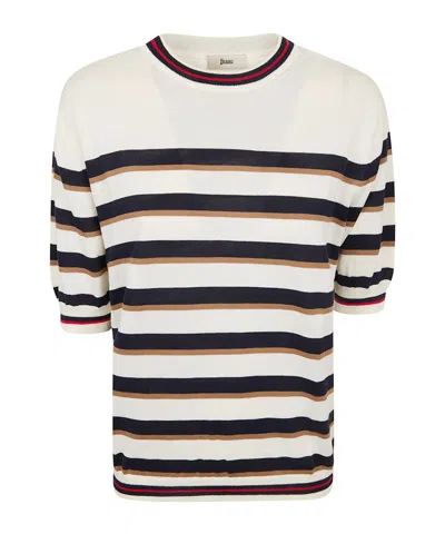 Herno Striped Knit T-shirt In White