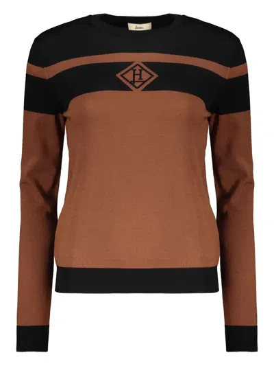 HERNO STRIPED LOGO-EMBROIDERED SWEATER