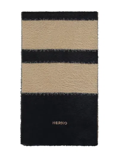 HERNO STRIPED LOGO-JACQUARD SCARF