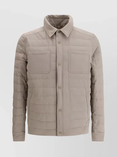 Herno Striped Pattern Quilted Jacket In Brown