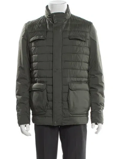 Pre-owned Herno Striped Puffer Coat In Green