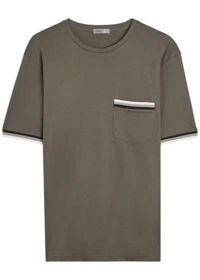 Herno Striped-trim Cotton T-shirt In Green