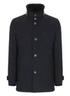 Herno Structured Blue Virgin Wool Coat With Plush Fur Collar In Black