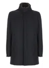 Herno Structured Blue Wool Coat With High Neck In Black