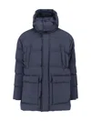 Herno Long Quilted Jacket With Hood And Pockets In Blue