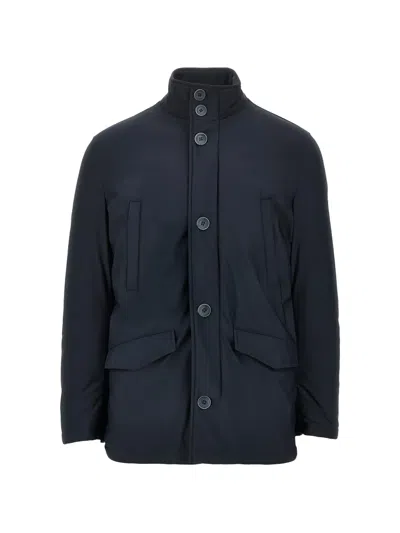 Herno Sub-zero Button-fastening High-neck Coat In Blue