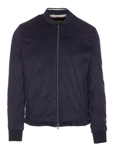 Herno Suede Bomber In Blue