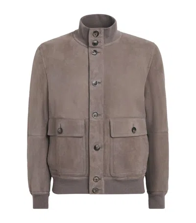 Herno Suede Bomber Jacket In Brown