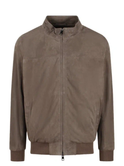 Herno Suede Bomber Jacket In Brown