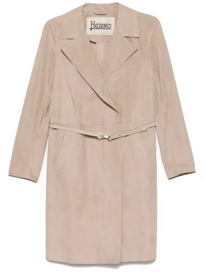 Herno Suede Coat In Neutrals