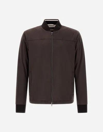 Herno Suede Effect Bomber Jacket In Dark Brown