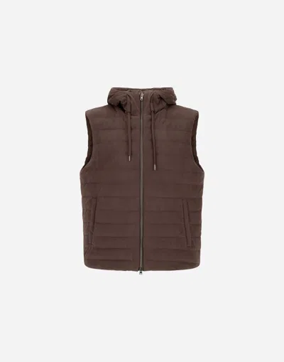 Herno Suede Effect Vest In Dark Brown