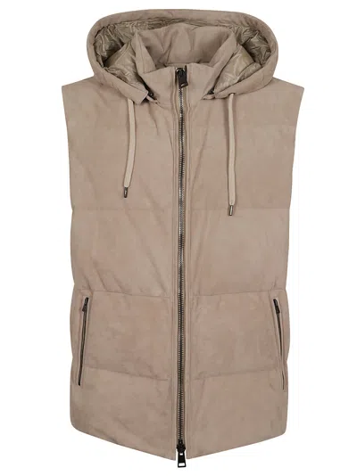 Herno Padded Sleeveless Hooded Jacket With Side Zip Pockets In Beige