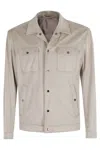 Herno Suede Jacket With Classic Collar In Neutral