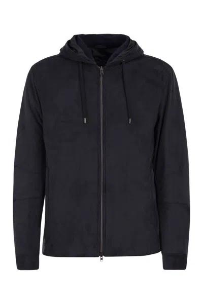 Herno Men Suede Microfibre Jacket In Blue